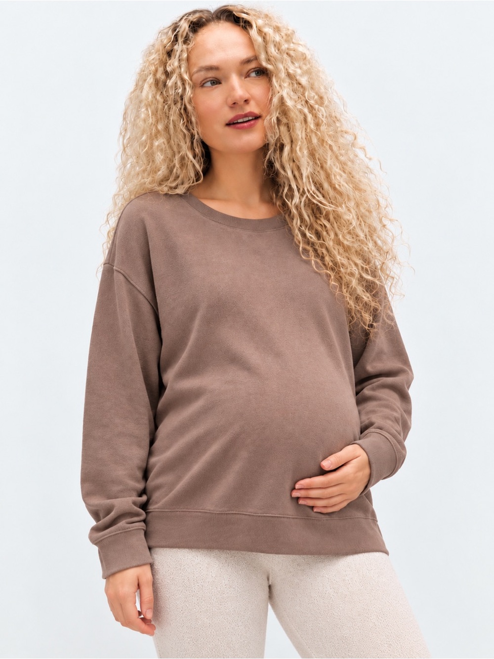 H&M Mama Maternity Taupe Brown Pullover Crewneck Sweatshirt Sweater Size L